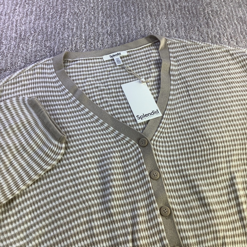 Splendid Collection Womens Striped Knit Cropped Cashmere Blend Cardigan Sz L NWT